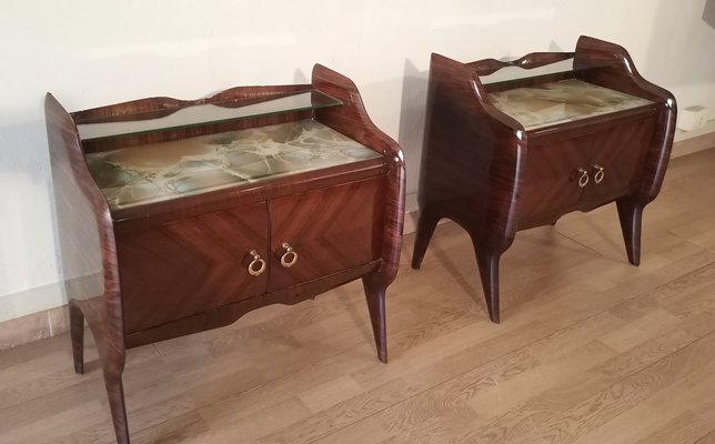 Mid-Century Italian Bedside Tables with Glass Tops in the style of Vittorio Dassi, 1950s, Set of 2-BZF-1716406