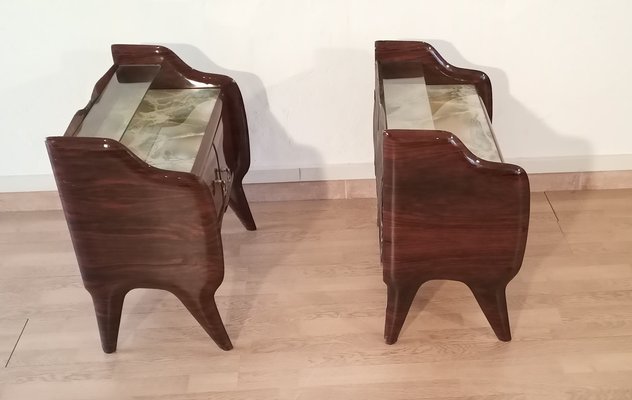 Mid-Century Italian Bedside Tables with Glass Tops in the style of Vittorio Dassi, 1950s, Set of 2-BZF-1716406