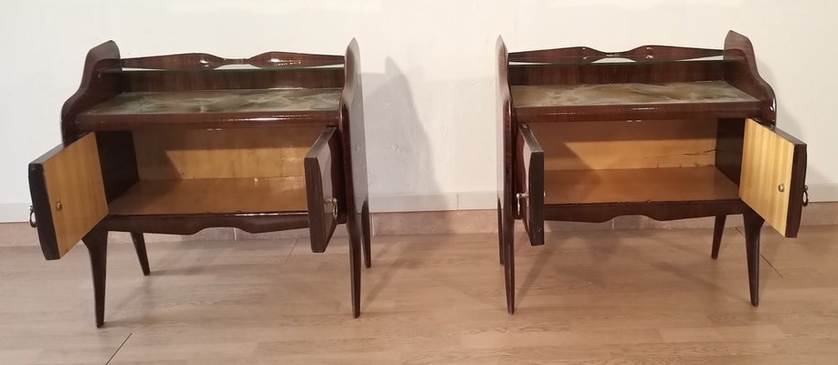 Mid-Century Italian Bedside Tables with Glass Tops in the style of Vittorio Dassi, 1950s, Set of 2-BZF-1716406