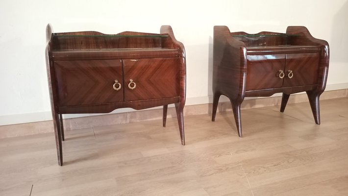 Mid-Century Italian Bedside Tables with Glass Tops in the style of Vittorio Dassi, 1950s, Set of 2-BZF-1716406