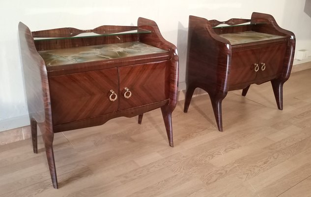 Mid-Century Italian Bedside Tables with Glass Tops in the style of Vittorio Dassi, 1950s, Set of 2-BZF-1716406