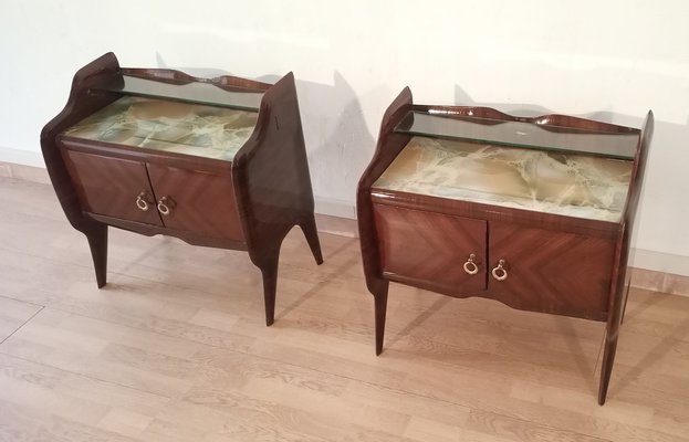 Mid-Century Italian Bedside Tables with Glass Tops in the style of Vittorio Dassi, 1950s, Set of 2-BZF-1716406