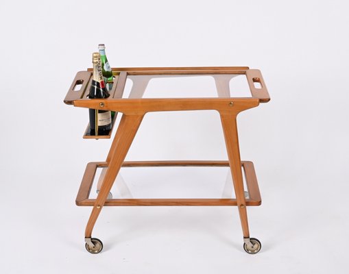 Mid-Century Italian Beech and Brass Serving Bar Cart by Franco Albini, Italy, 1950s-JDR-1352543