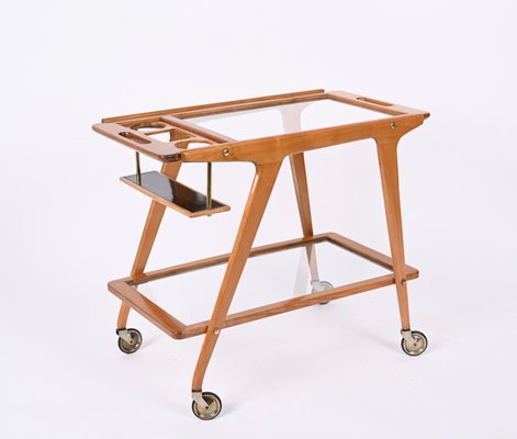 Mid-Century Italian Beech and Brass Serving Bar Cart by Franco Albini, Italy, 1950s-JDR-1352543