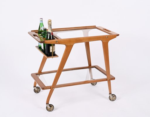 Mid-Century Italian Beech and Brass Serving Bar Cart by Franco Albini, Italy, 1950s-JDR-1352543