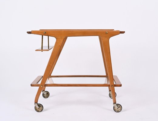 Mid-Century Italian Beech and Brass Serving Bar Cart by Franco Albini, Italy, 1950s-JDR-1352543