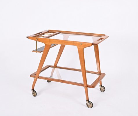 Mid-Century Italian Beech and Brass Serving Bar Cart by Franco Albini, Italy, 1950s-JDR-1352543