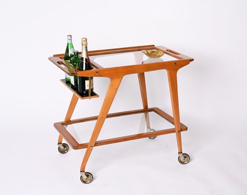 Mid-Century Italian Beech and Brass Serving Bar Cart by Franco Albini, Italy, 1950s-JDR-1352543