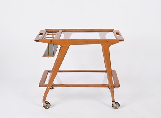 Mid-Century Italian Beech and Brass Serving Bar Cart by Franco Albini, Italy, 1950s-JDR-1352543