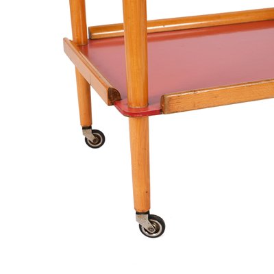 Mid-Century Italian Beech and Red Formica Two Tier Bar Cart, 1960s-JDR-1405875