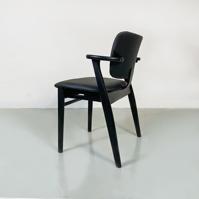 Mid-Century Italian Beech Matt Black Wood and Faux Leather Chairs, 1960s-GDD-1425981