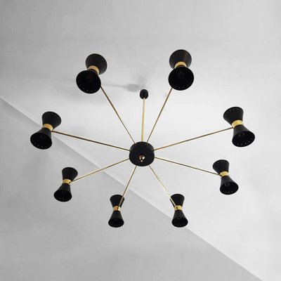 Mid-Century Italian Black Brass Pendant Light, 1950s-WLO-1393193