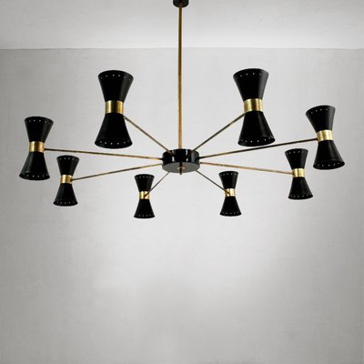 Mid-Century Italian Black Brass Pendant Light, 1950s-WLO-1393193