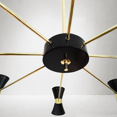 Mid-Century Italian Black Brass Pendant Light, 1950s-WLO-1393193