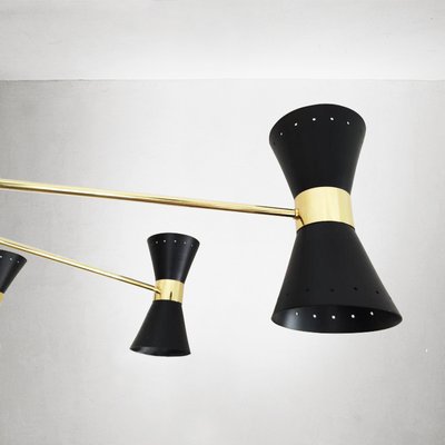 Mid-Century Italian Black Brass Pendant Light, 1950s-WLO-1393193