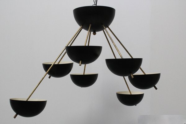 Mid-Century Italian Black & Brass Sputnik in the Style of Stilnovo, 1960s-WIP-676964