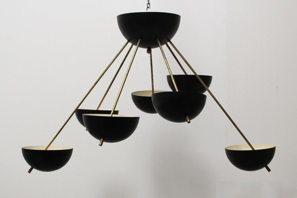 Mid-Century Italian Black & Brass Sputnik in the Style of Stilnovo, 1960s-WIP-676964