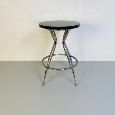 Mid-Century Italian Black & Chromed Stool, 1950s-GDD-1123032