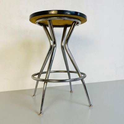 Mid-Century Italian Black & Chromed Stool, 1950s-GDD-1123032