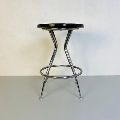 Mid-Century Italian Black & Chromed Stool, 1950s-GDD-1123032