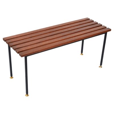 Mid-Century Italian Black Enameled Metal & Teak Bench with Brass Feet, 1960s-JDR-1125395