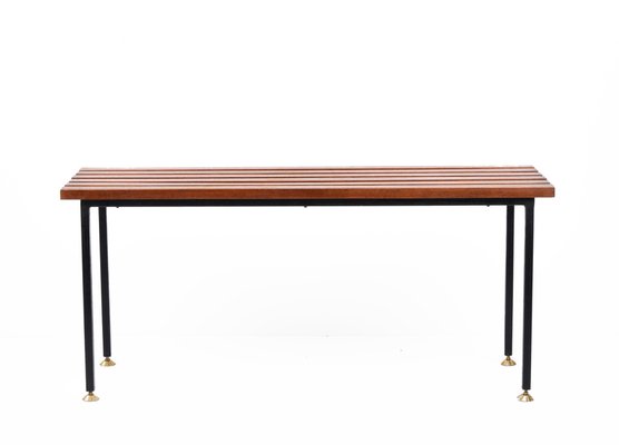 Mid-Century Italian Black Enameled Metal & Teak Bench with Brass Feet, 1960s-JDR-1125395