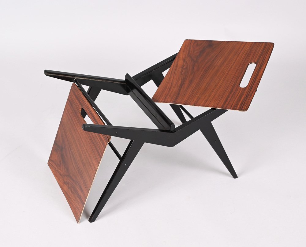 Mid-Century Italian Black Lacquered Beech Magazine Rack by Cesare Lacca, 1950s