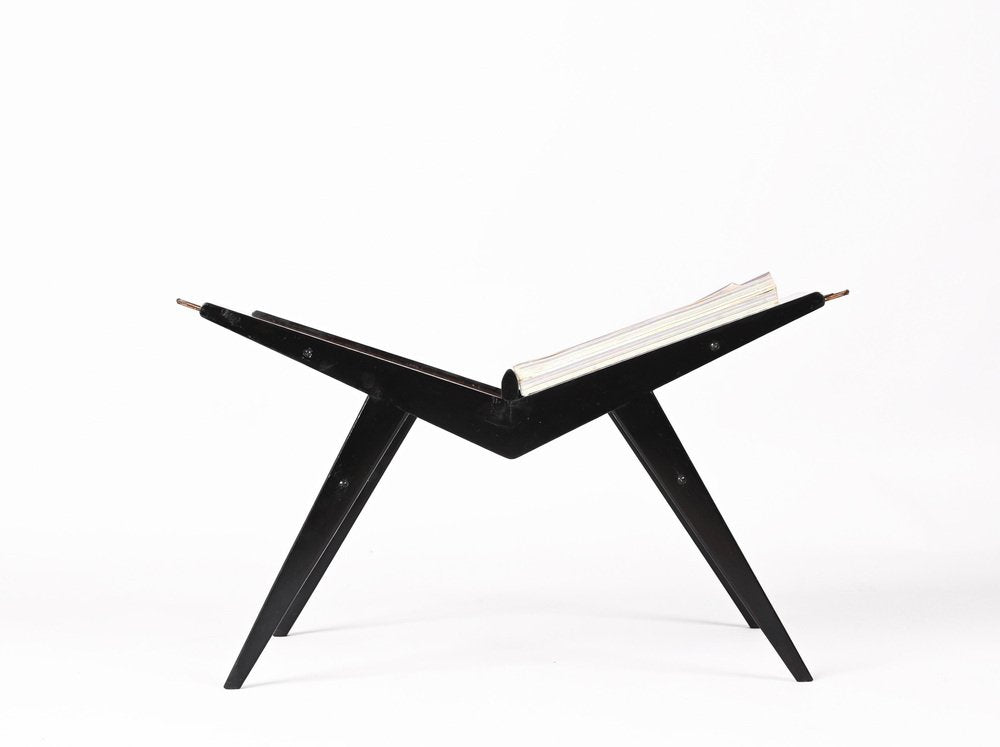 Mid-Century Italian Black Lacquered Beech Magazine Rack by Cesare Lacca, 1950s