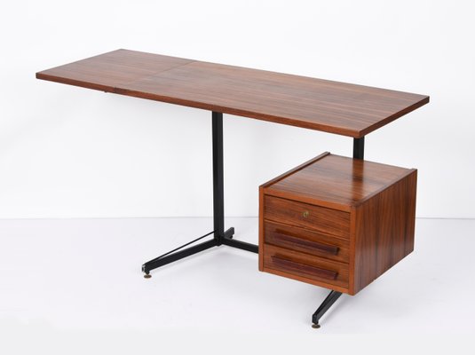 Mid-Century Italian Black Metal, Brass & Wood Folding Desk, 1960s-JDR-1190635