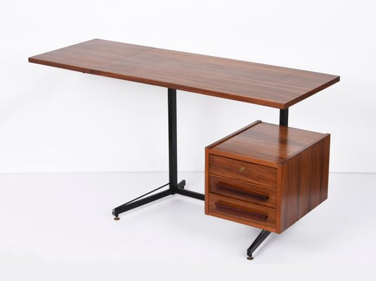 Mid-Century Italian Black Metal, Brass & Wood Folding Desk, 1960s-JDR-1190635