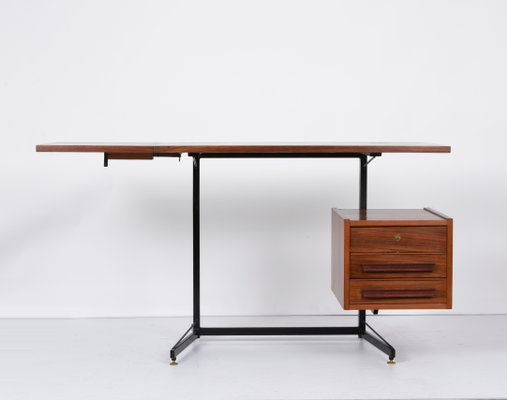 Mid-Century Italian Black Metal, Brass & Wood Folding Desk, 1960s-JDR-1190635