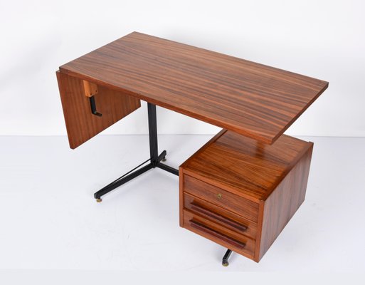 Mid-Century Italian Black Metal, Brass & Wood Folding Desk, 1960s-JDR-1190635