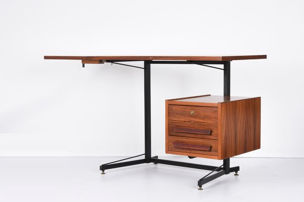 Mid-Century Italian Black Metal, Brass & Wood Folding Desk, 1960s-JDR-1190635