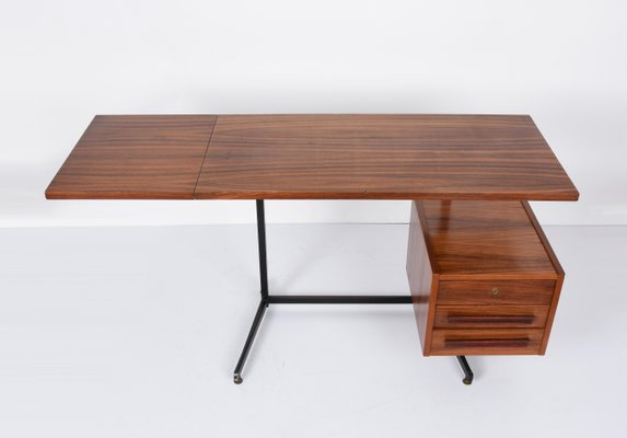 Mid-Century Italian Black Metal, Brass & Wood Folding Desk, 1960s-JDR-1190635