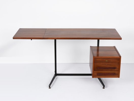 Mid-Century Italian Black Metal, Brass & Wood Folding Desk, 1960s-JDR-1190635