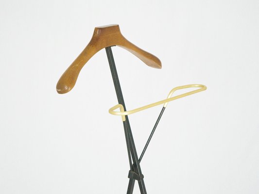 Mid-Century Italian Black Metal Wood & Anodized Aluminum Folding Valet Stand, 1950s-RD-1450737