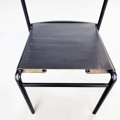 Mid-Century Italian Black Steel Leather Cafè Chairs by Starck for Baleri, 1980s, Set of 2-GDD-1360767