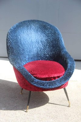 Mid-Century Italian Blue and Red Armchair, 1950s-EH-540885