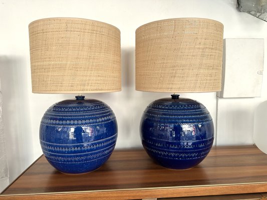 Mid-Century Italian Blue Ceramic Lamps by Bitossi for Rimini. 1990s, Set of 2-FUE-1797441