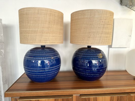 Mid-Century Italian Blue Ceramic Lamps by Bitossi for Rimini. 1990s, Set of 2-FUE-1797441