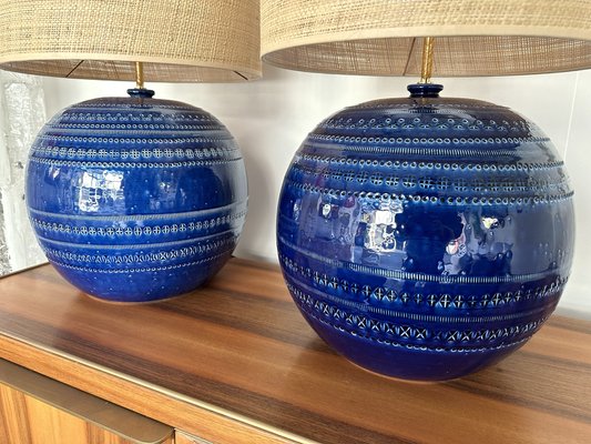 Mid-Century Italian Blue Ceramic Lamps by Bitossi for Rimini. 1990s, Set of 2-FUE-1797441