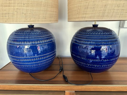 Mid-Century Italian Blue Ceramic Lamps by Bitossi for Rimini. 1990s, Set of 2-FUE-1797441