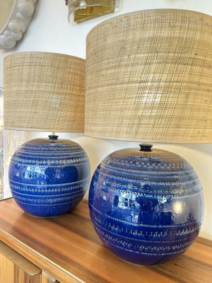 Mid-Century Italian Blue Ceramic Lamps by Bitossi for Rimini. 1990s, Set of 2-FUE-1797441