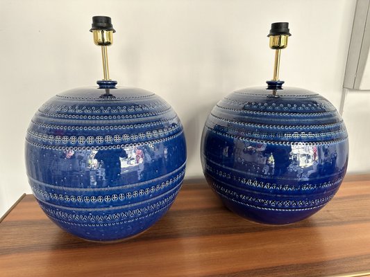 Mid-Century Italian Blue Ceramic Lamps by Bitossi for Rimini. 1990s, Set of 2-FUE-1797441