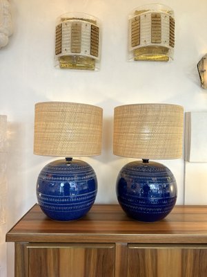 Mid-Century Italian Blue Ceramic Lamps by Bitossi for Rimini. 1990s, Set of 2-FUE-1797441