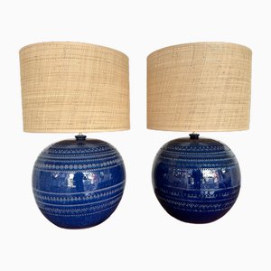 Mid-Century Italian Blue Ceramic Lamps by Bitossi for Rimini. 1990s, Set of 2-FUE-1797441