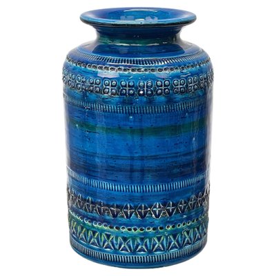 Mid-Century Italian Blue Ceramic Vase by Aldo Londi for Bitossi, 1960s-JDR-1125487