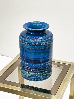 Mid-Century Italian Blue Ceramic Vase by Aldo Londi for Bitossi, 1960s-JDR-1125487