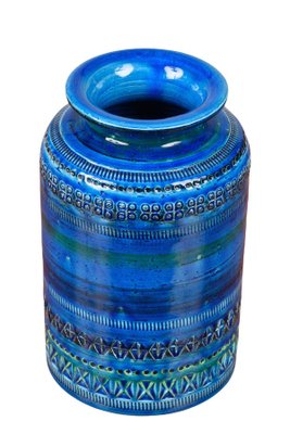 Mid-Century Italian Blue Ceramic Vase by Aldo Londi for Bitossi, 1960s-JDR-1125487