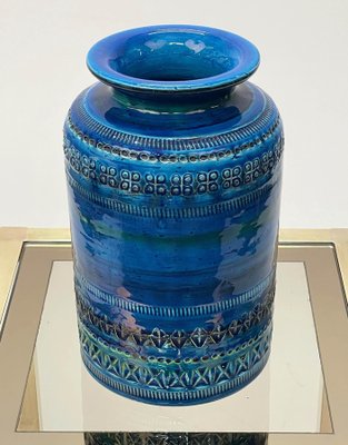 Mid-Century Italian Blue Ceramic Vase by Aldo Londi for Bitossi, 1960s-JDR-1125487